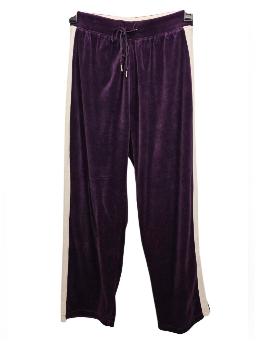 Erika Purple Velour Track Pants with Cream Side Stripes